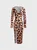 side slit Cross Neck Leopard Long Sleeve Midi Dress