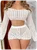 Knitted Hollow Out Plain Top With Short Two-Piece Set