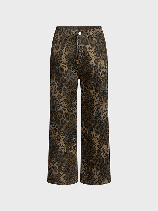 Cotton Leopard Straight Pants Jeans