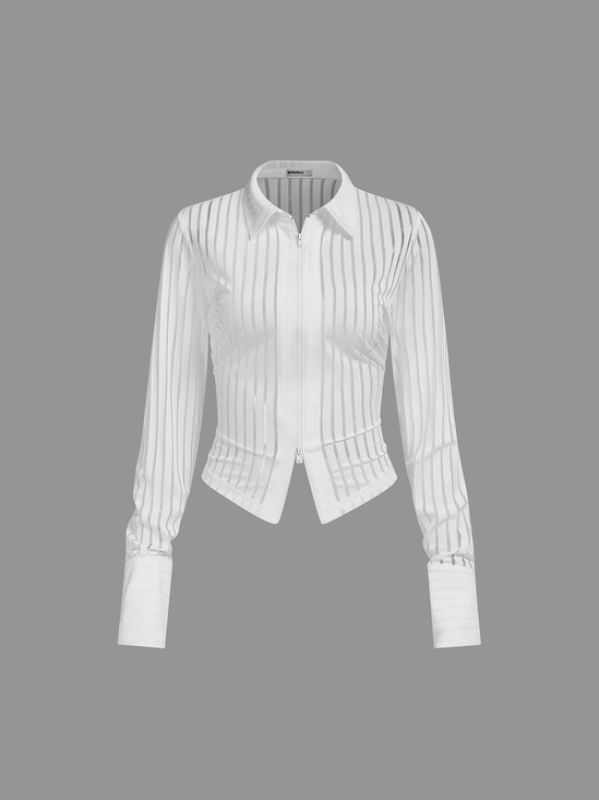 Shirt Collar Striped Long Sleeve Shirt