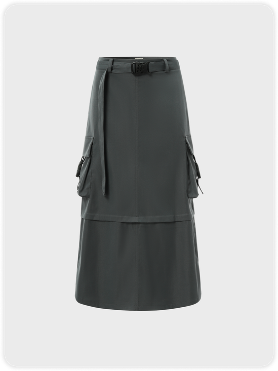 【Final Sale】Street Deep Gray Cargo Pockets Cyberpunk Bottom Skirt