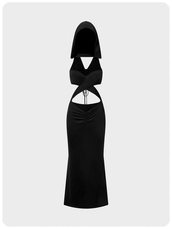 【Final Sale】Punk Black Cut out Dress Midi Dress