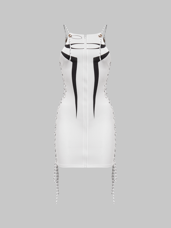 【Final Sale】Edgy White Letter Cut Out Dress Mini Dress