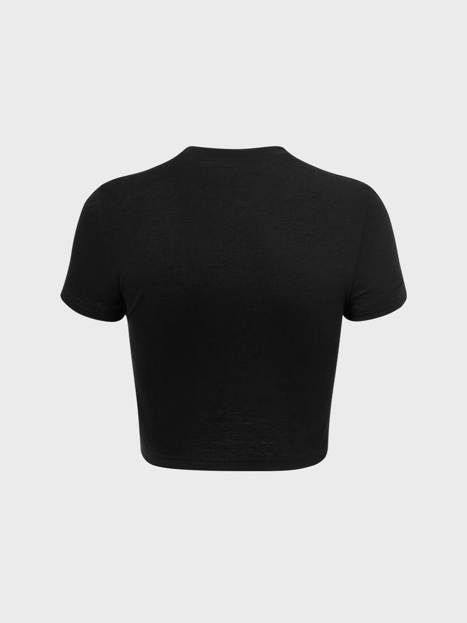 【Final Sale】Street Black Letter Tfix rhinestone Top T-Shirt