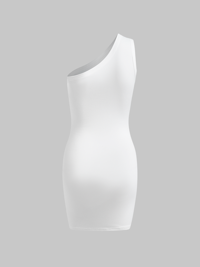 【Final Sale】Street White Asymmetrical design Letter Dress Mini Dress