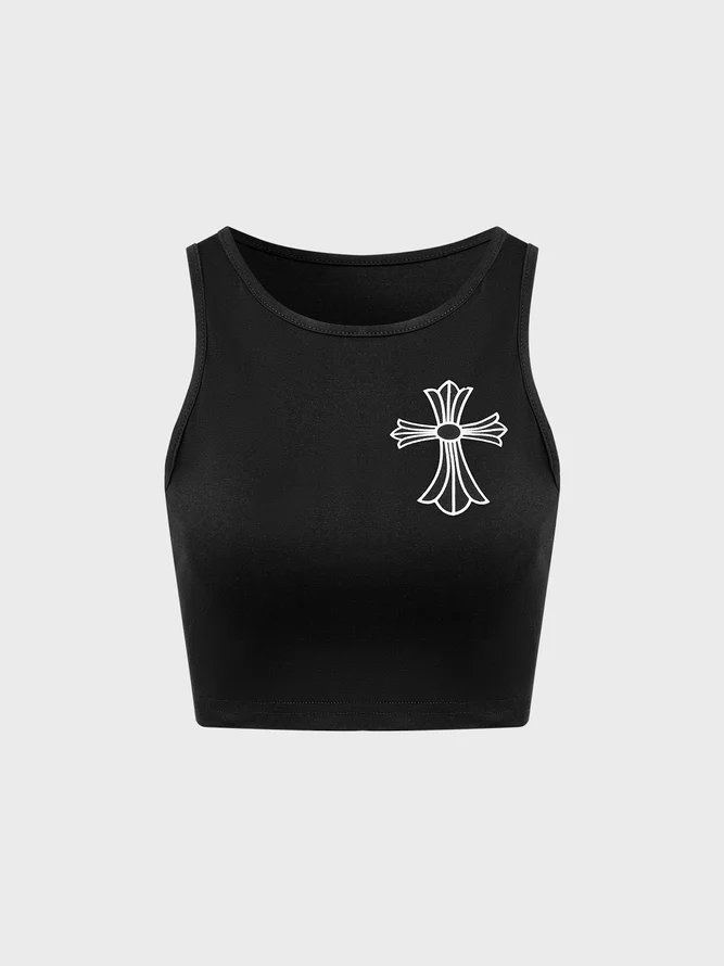 【Final Sale】Y2K Black Cross Cropped Top Tank Top & Cami