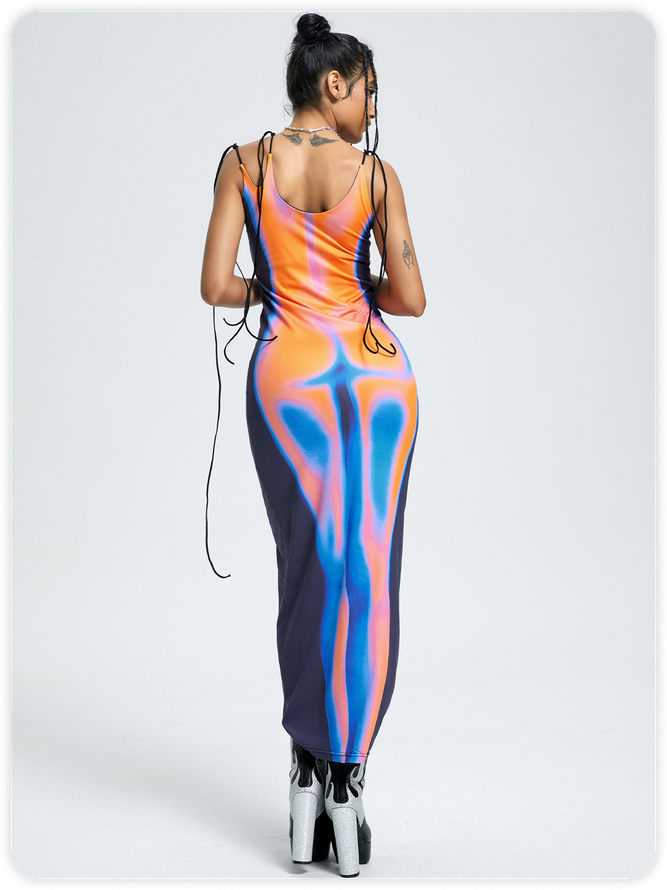 【Final Sale】Edgy Multicolor Body print Dress Midi Dress