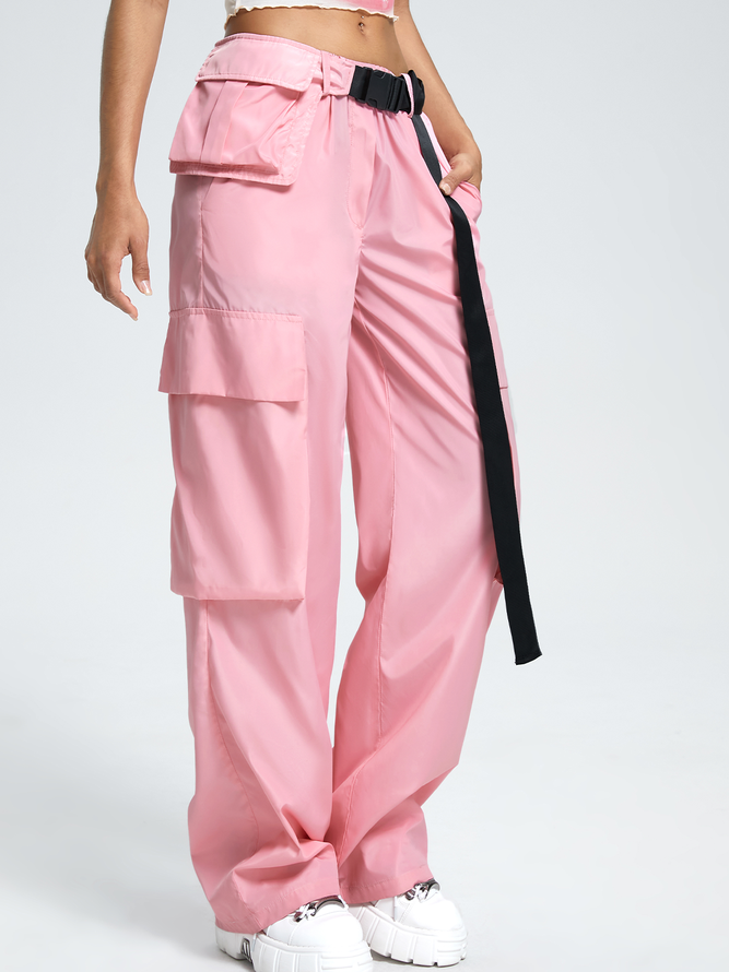 【Final Sale】Street Pink Pockets Belt Bottom Pants