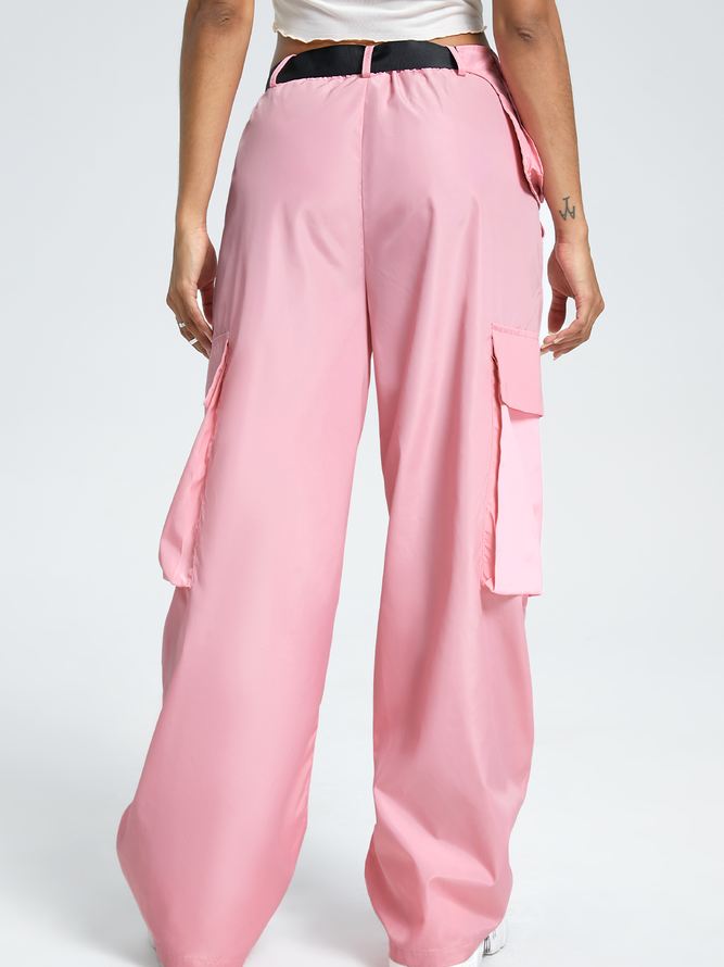 【Final Sale】Street Pink Pockets Belt Bottom Pants