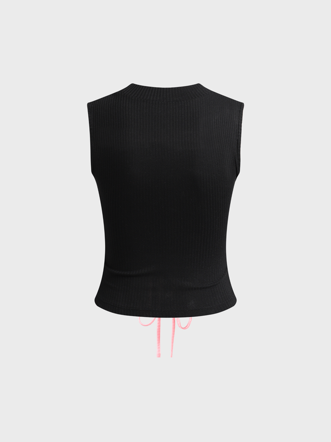 【Final Sale】Y2k Black Lace up Patchwork Top Tank Top & Cami