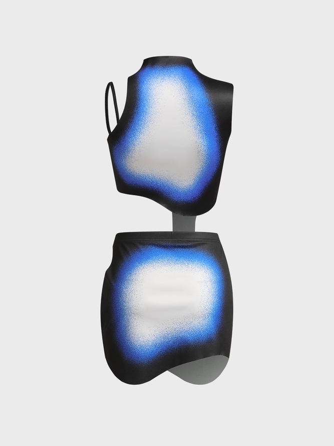 【Final Sale】Edgy Blue Color block Asymmetrical design Two-Piece Set