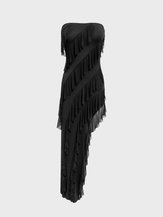 【Final Sale】Y2k Black Slit Dress Midi Dress