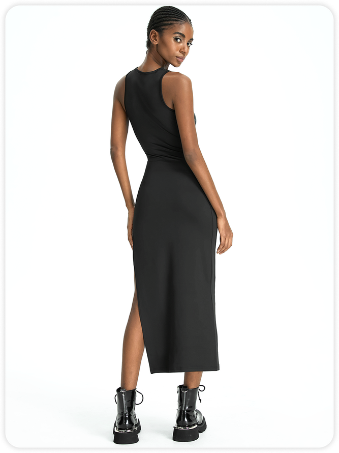 【Final Sale】Y2k Black PU Cut out Dress Midi Dress