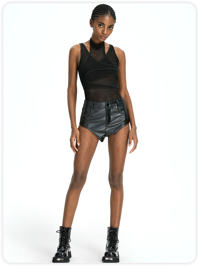 【Final Sale】Street Black Multi way to wear Mesh Asymmetrical Bodysuit