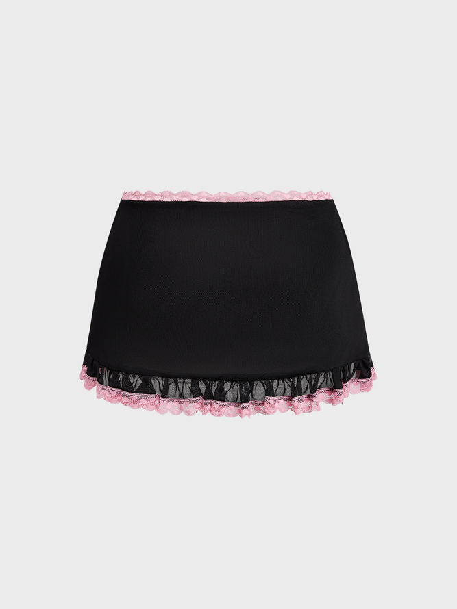 【Final Sale】Contrasting Lace Short Skirt