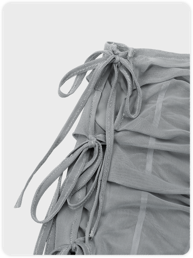【Final Sale】Lace Up Wrinkled Mesh Plain Maxi Skirt
