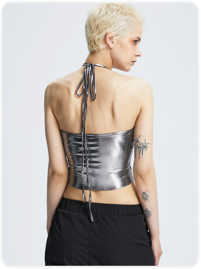 【Final Sale】Edgy Silver Cut out Backless Top Tank Top & Cami