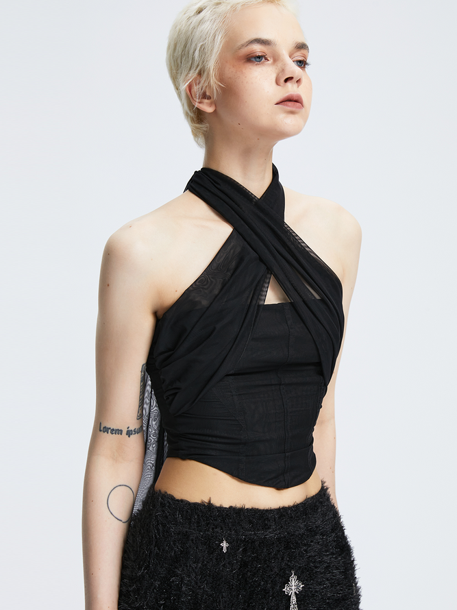 【Final Sale】Y2k Black Tie up Corset Top Women Top