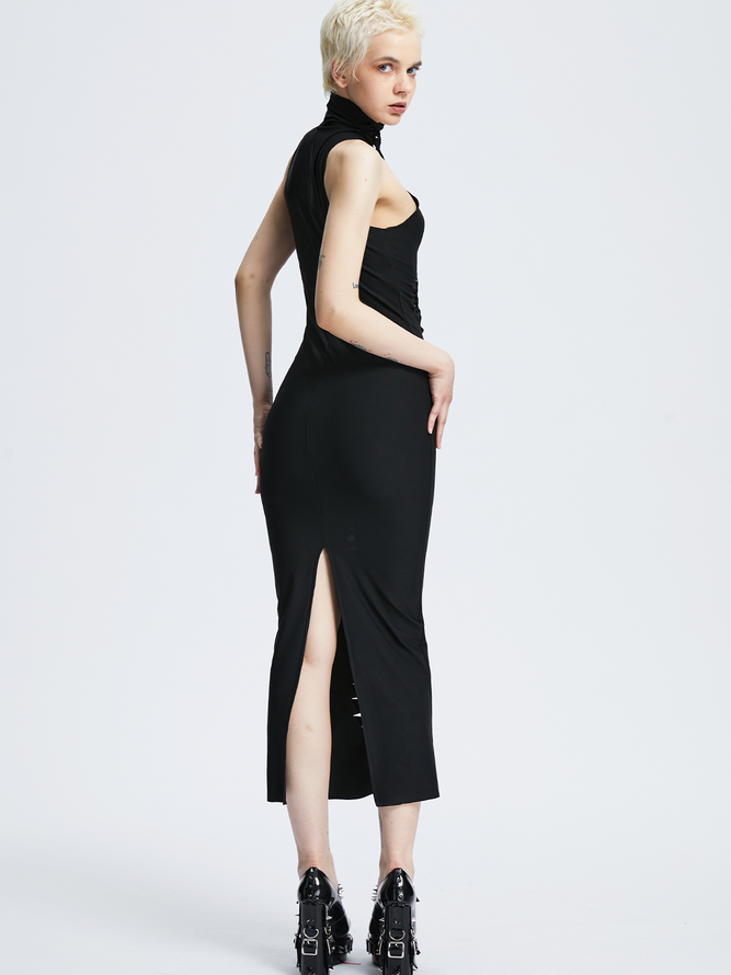 【Final Sale】Edgy Black Cut out Dress Midi Dress