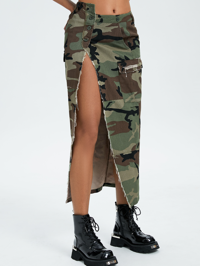 【Final Sale】Street Army Green Slim Bottom Skirt