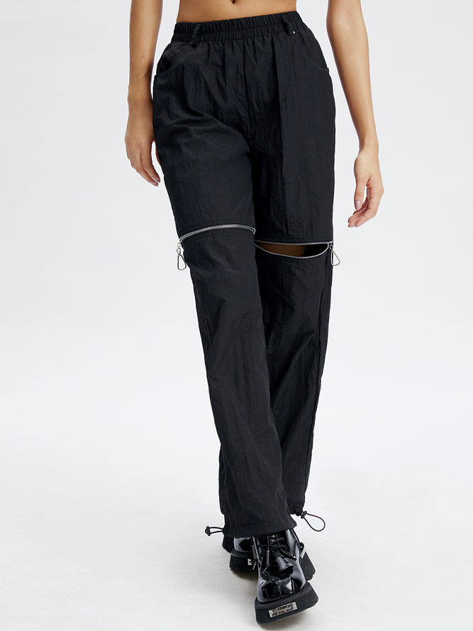 【Final Sale】Cut Out Zipper Plain Straight Pants