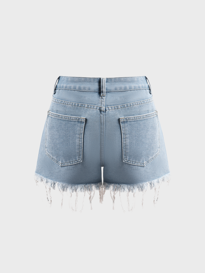 【Final Sale】Raw Edge Denim Plain Shorts