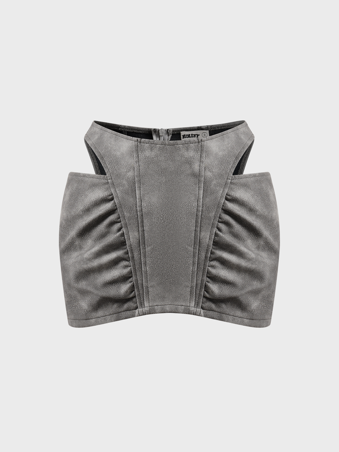 【Final Sale】Edgy Gray PU Cut out Bottom Shorts