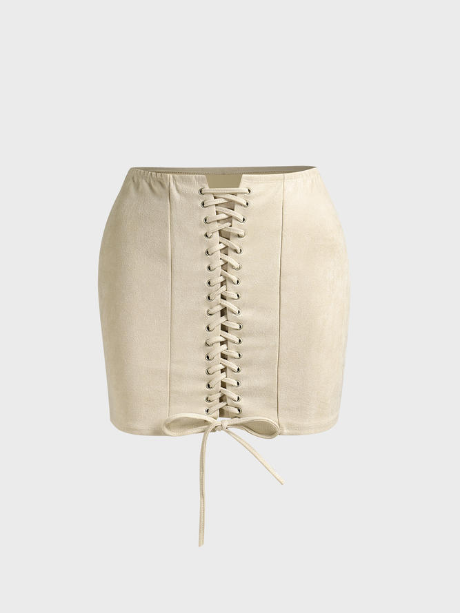 【Final Sale】Lace Up Plain Short Skirt