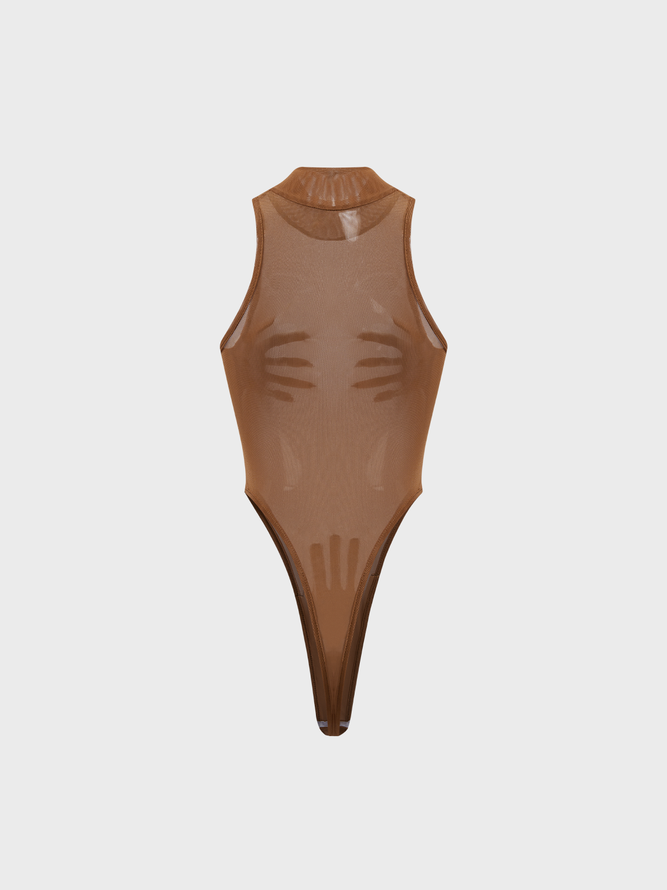 3D Hand Print Crew Neck Human Body Sleeveless Bodysuit