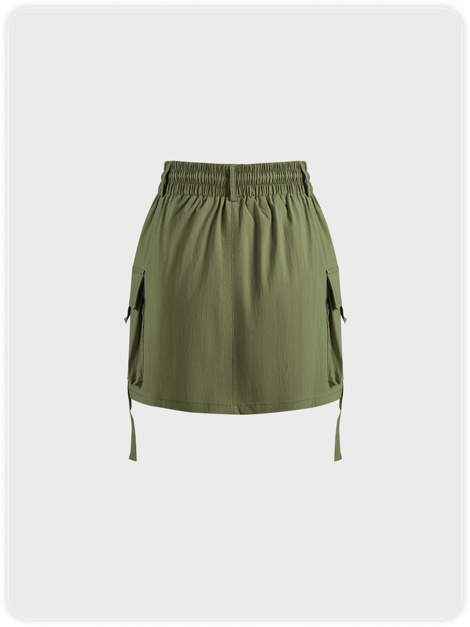 【Final Sale】Nylon Pockets Cargo Plain Short Skirt