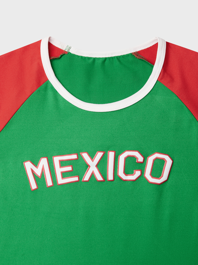 Mexico Crew Neck Color Block Short Sleeve T-Shirt