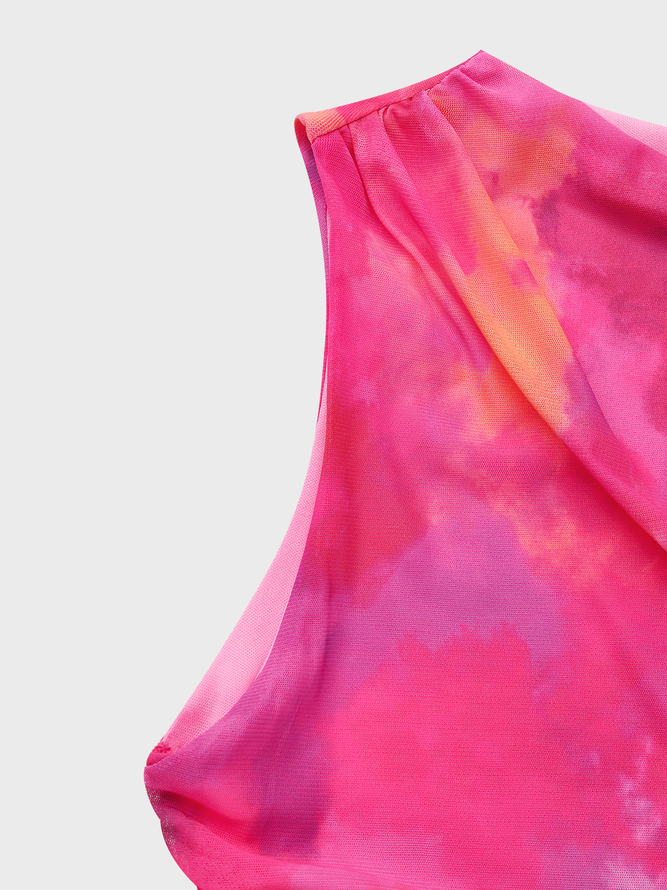 【Final Sale】Mesh Crew Neck Tie Dye Sleeveless Short Dress