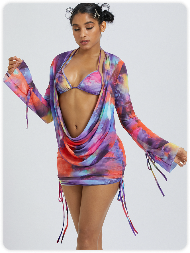 Mesh Tie-Dye Abstract Matching Set