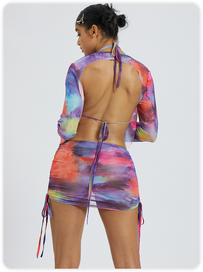 Mesh Tie-Dye Abstract Matching Set