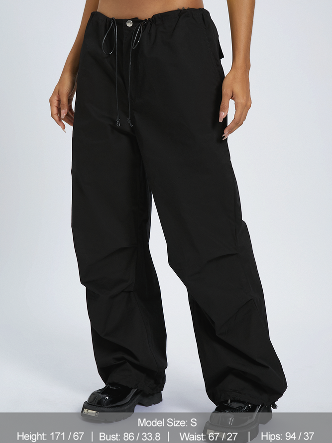 【Final Sale】Street Black Cargo Drawstring Bottom Pants