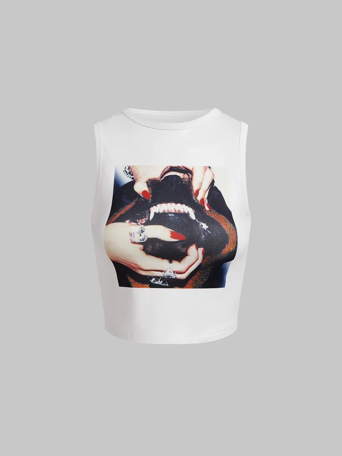 Crew Neck Animal Tank Top