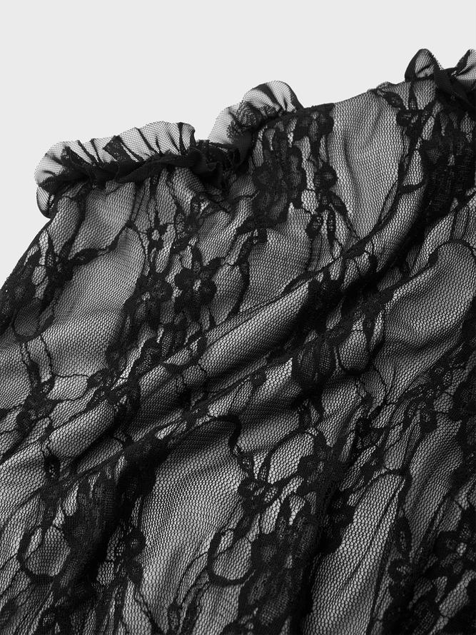 Lace Ruffles Cut Out Strapless Plain Short Tube Dress