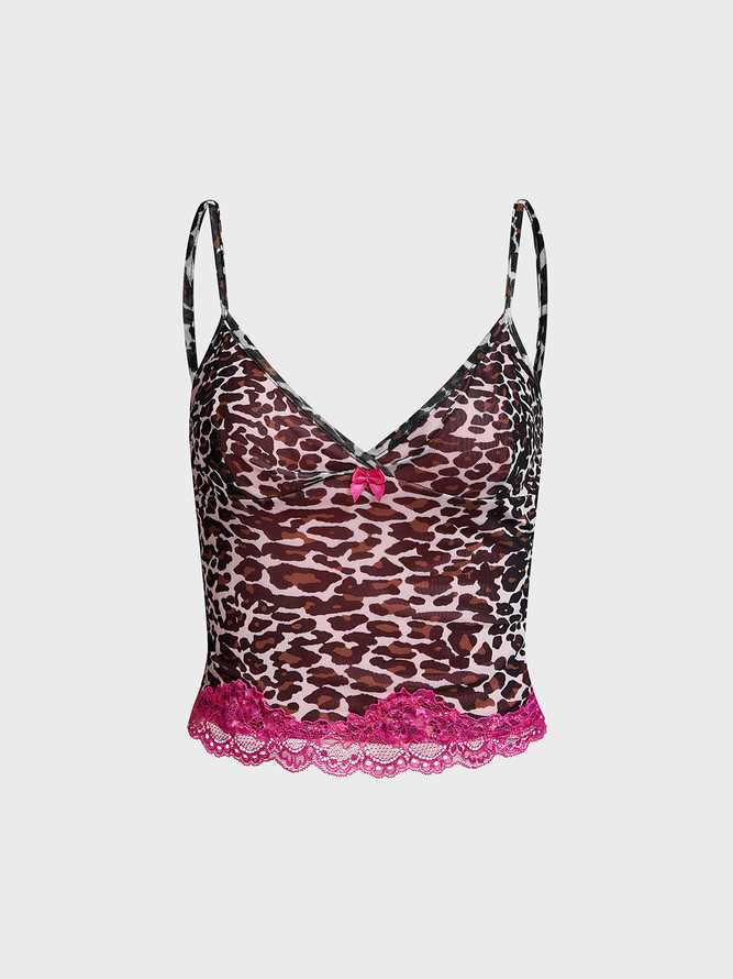 mesh Spaghetti Leopard Cami