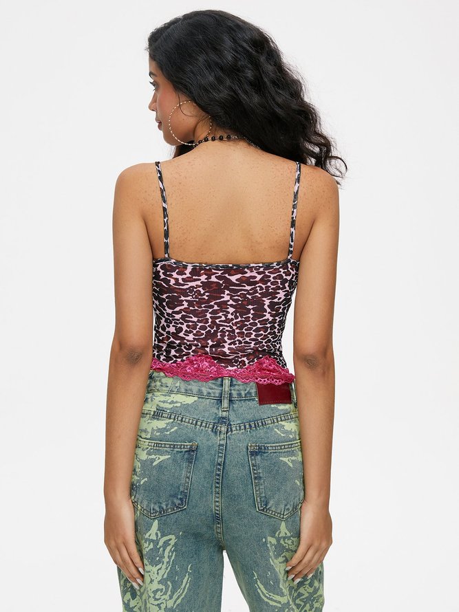 mesh Spaghetti Leopard Cami