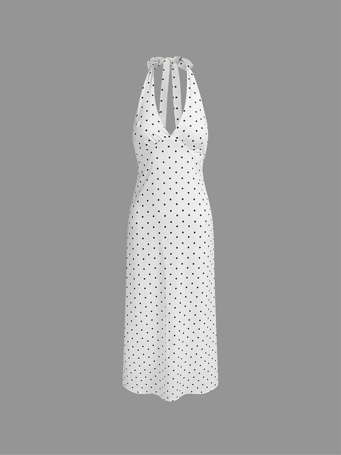 Backless Halter Polka Dots Sleeveless Midi Dress