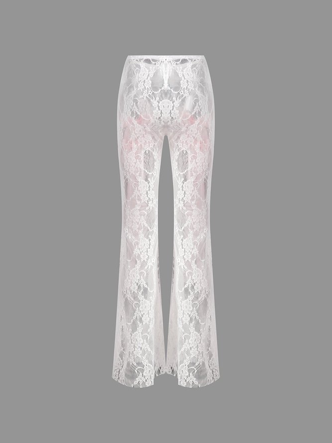 Lace Plain Bell-Bottomtrousers Pant