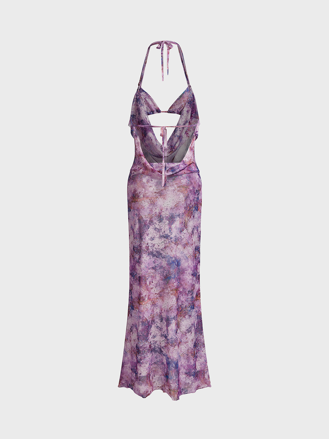 Halter Floral Sleeveless Maxi Dress