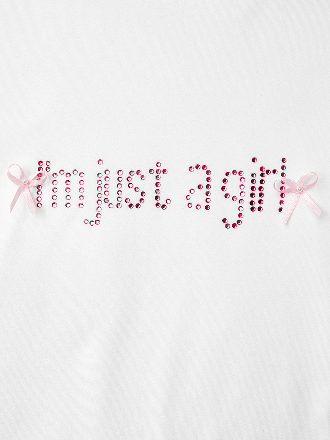 Jersey Hotfix Rhinestone Crew Neck Text Letters Short Sleeve T-shirt