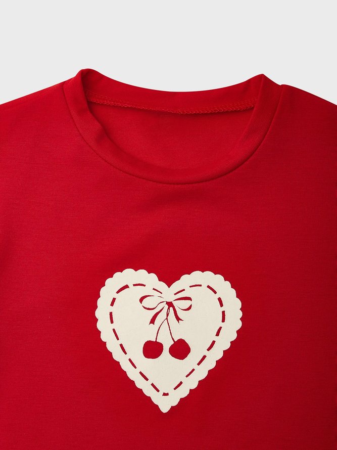 Crew Neck Heart/Cordate Short Sleeve T-shirt