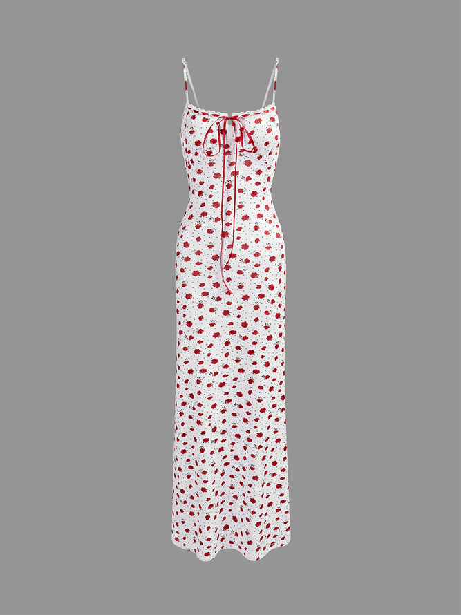 Cut Out Spaghetti Floral Sleeveless Maxi Dress