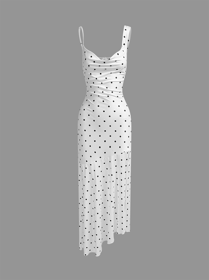 Split Spaghetti Polka Dots Sleeveless Maxi Dress