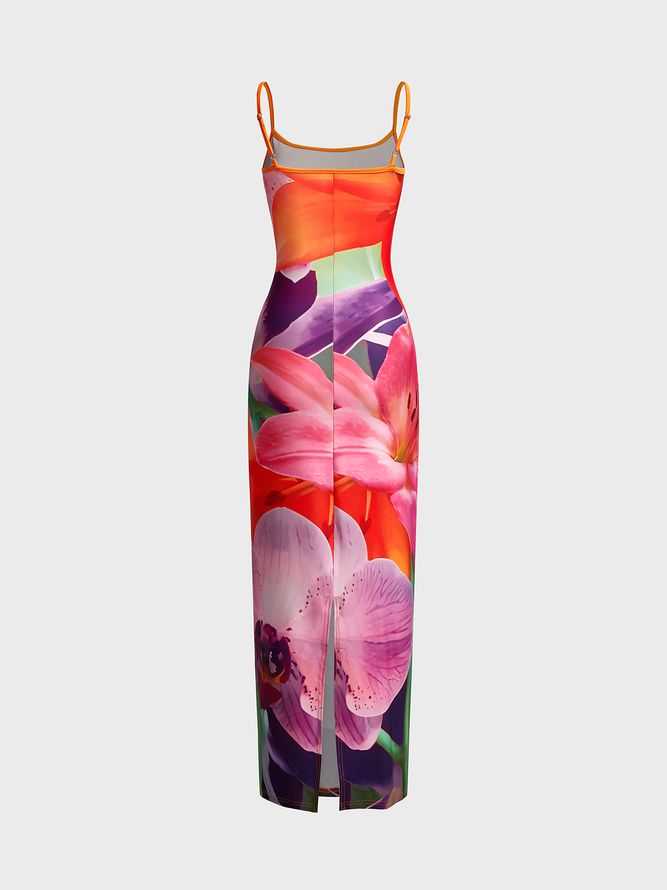 Spaghetti Floral Sleeveless Maxi Dress