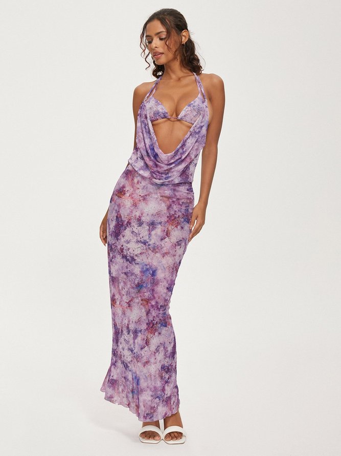 Halter Floral Sleeveless Maxi Dress