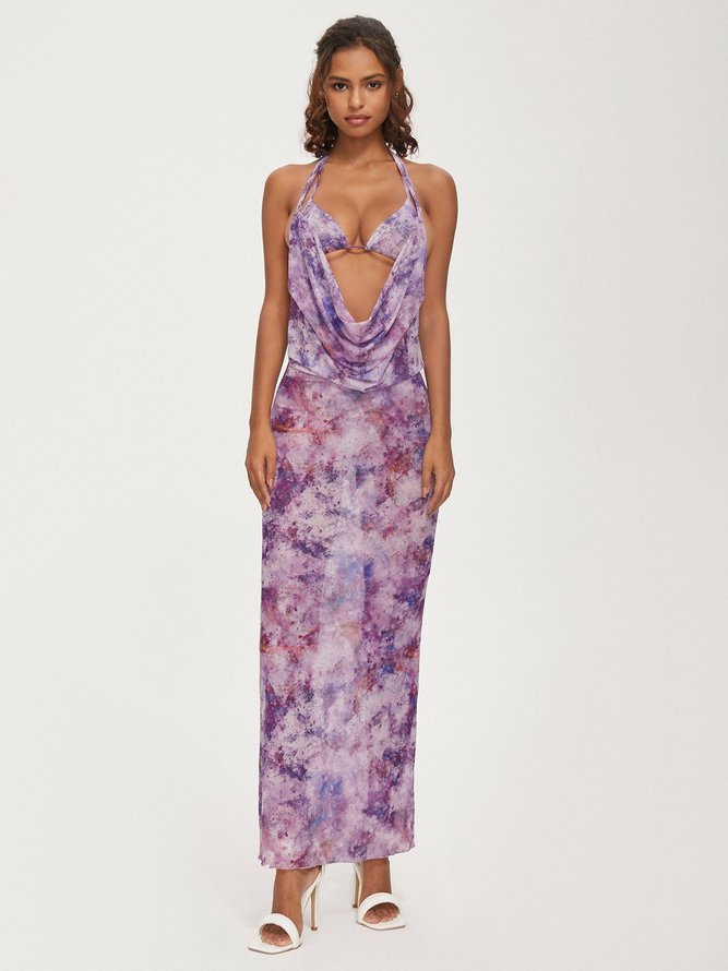 Halter Floral Sleeveless Maxi Dress