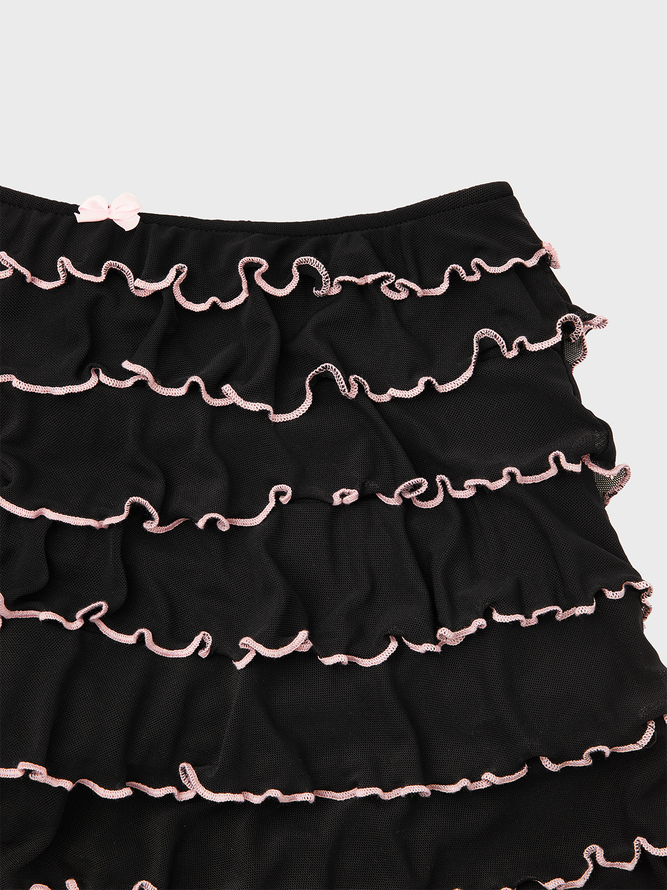 Mesh Plain Short Skirt